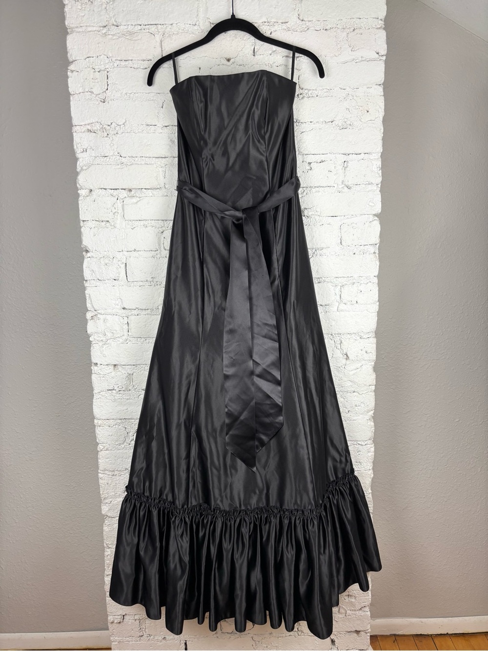 Vintage Gunne Sax Jessica McClintock Black Satin Strapless Ruffle Dress